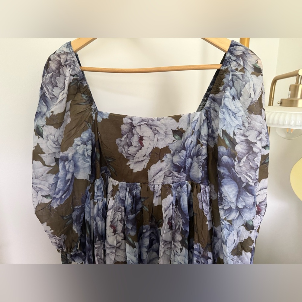 Floral Square-Neck Long Sleeve Maxi Dress - Olive & Lavender - Picture 7 of 13
